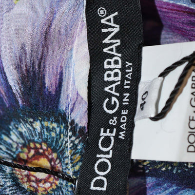 Dolce & Gabbana Purple Silk Anemone Print Belted Midi Dress