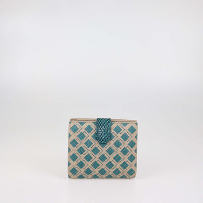 Bottega Veneta Beige/Green Intrecciato Leather & Snakeskin French Wallet