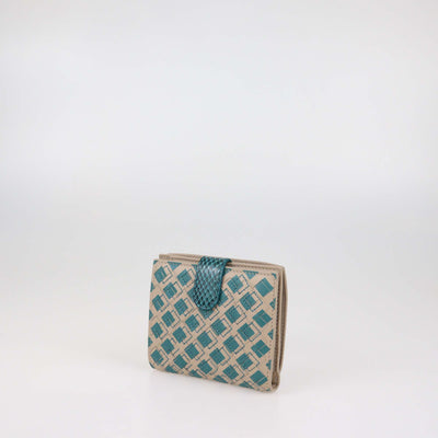 Bottega Veneta Beige/Green Intrecciato Leather & Snakeskin French Wallet