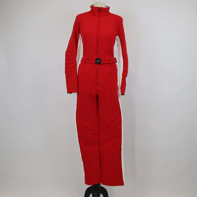 Bogner Red/White Nylon Padded Talisha High Neck Long Sleeve Ski Suit
