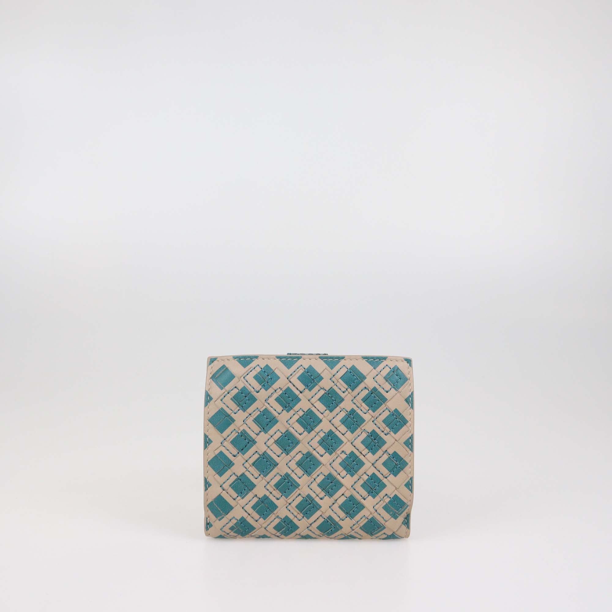 Bottega Veneta Beige/Green Intrecciato Leather & Snakeskin French Wallet