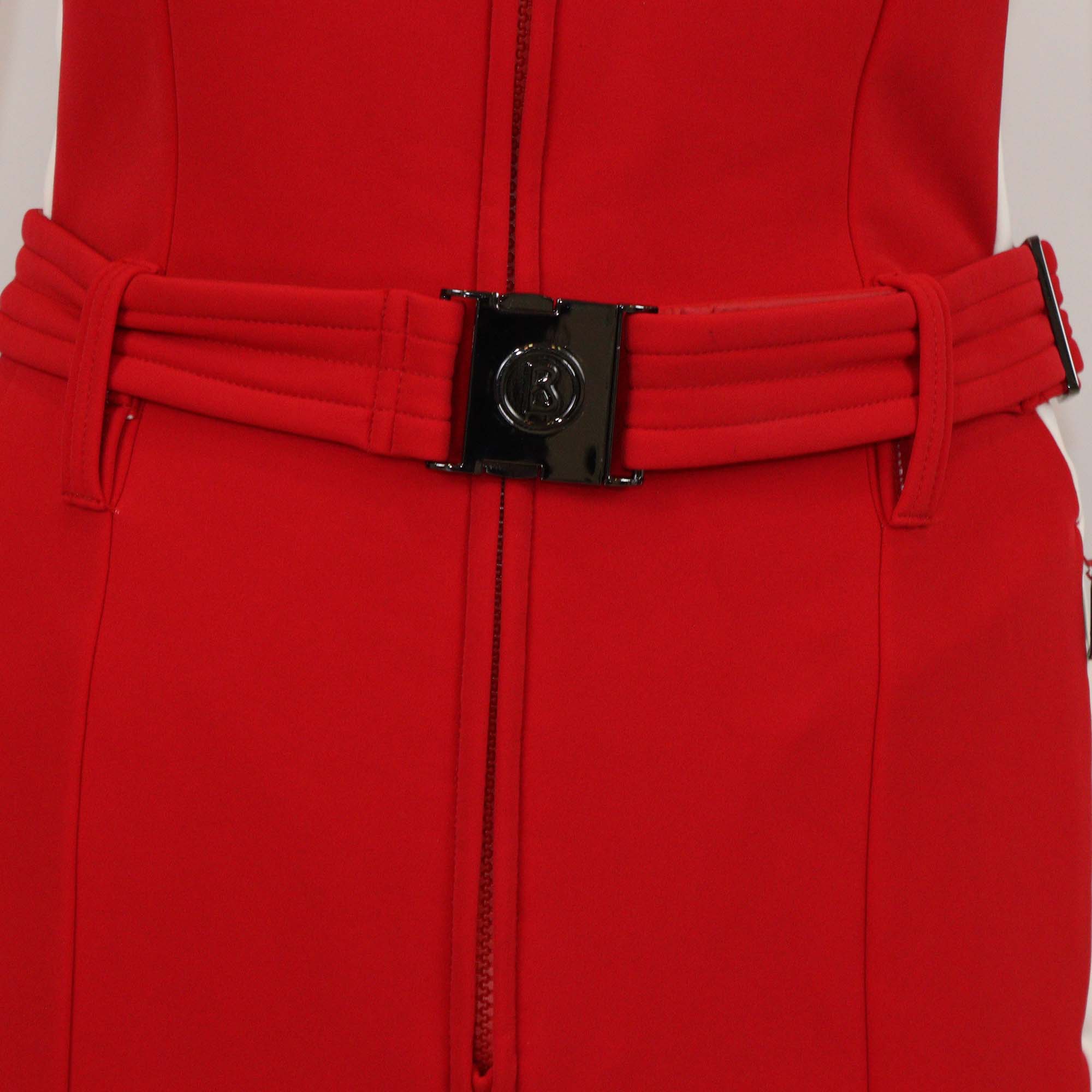 Bogner Red/White Nylon Padded Talisha High Neck Long Sleeve Ski Suit