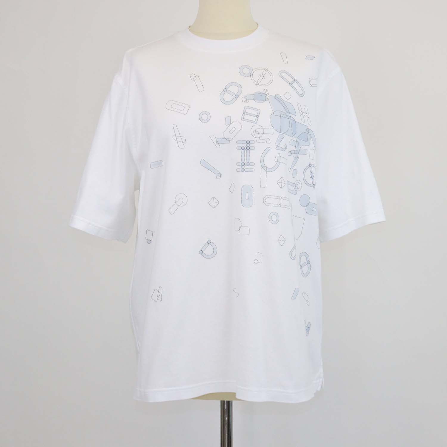 Hermes White Cotton Fragments Equestres T-Shirt
