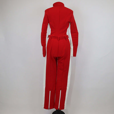 Bogner Red/White Nylon Padded Talisha High Neck Long Sleeve Ski Suit