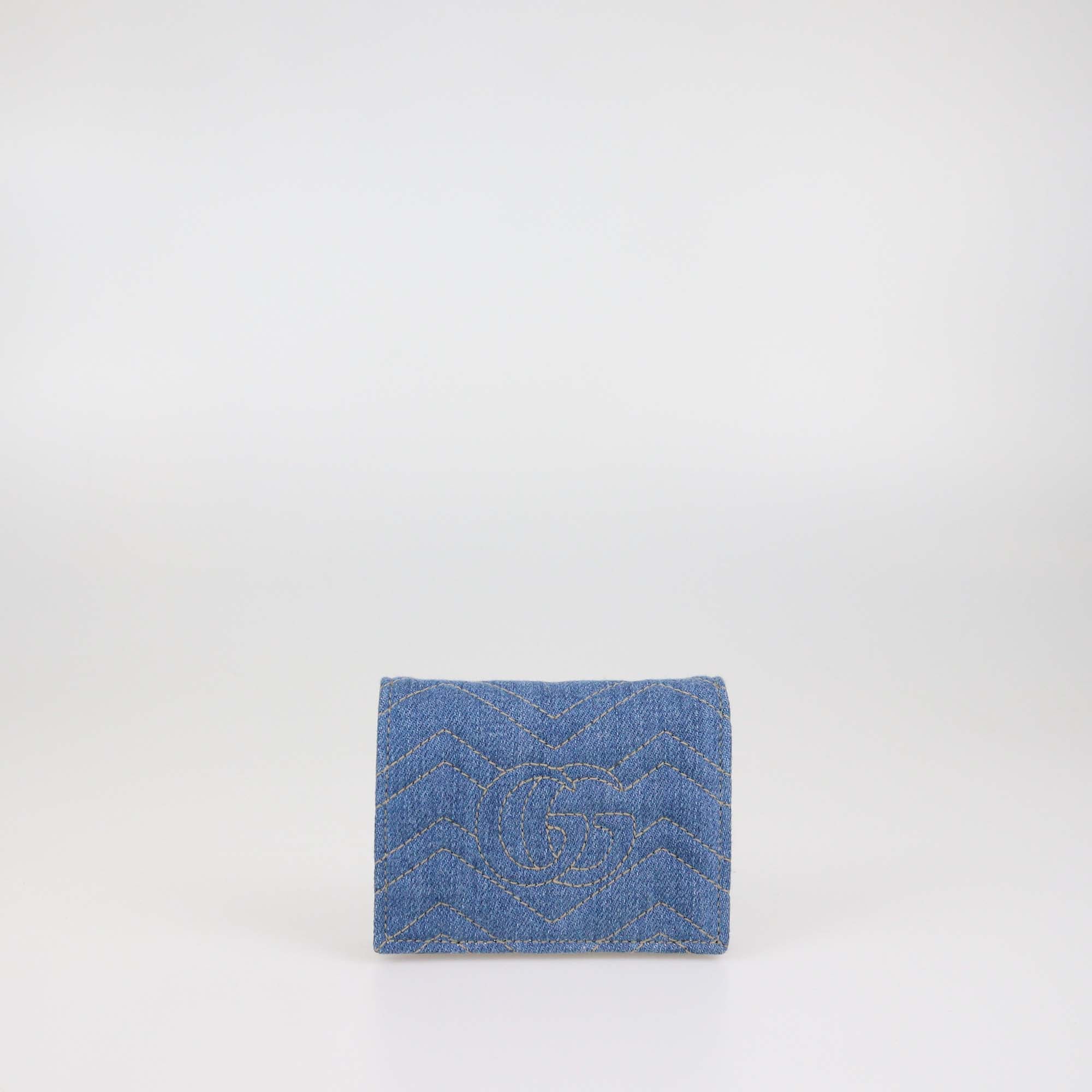 Gucci Blue Denim Pearl GG Marmont Card Case