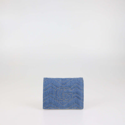 Gucci Blue Denim Pearl GG Marmont Card Case