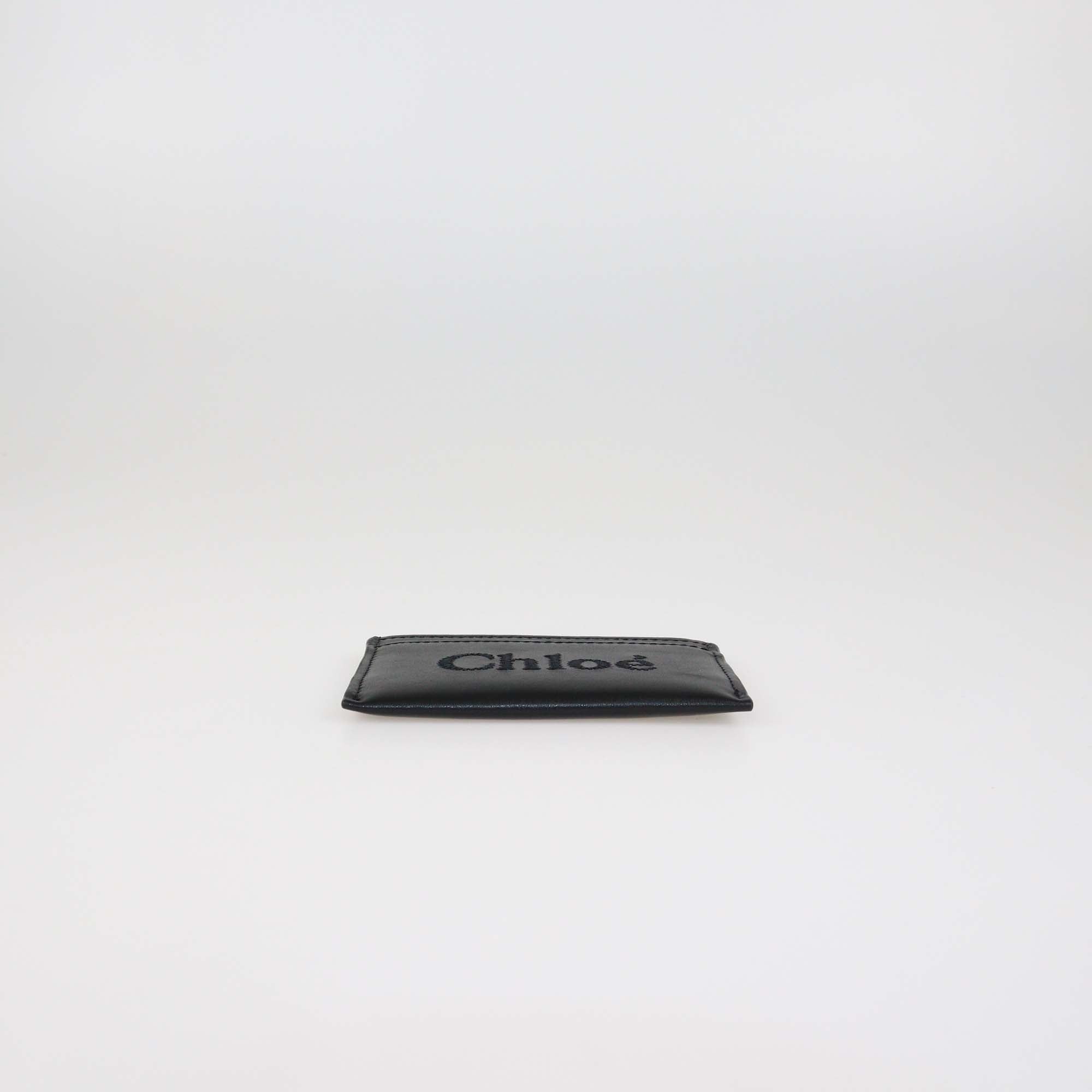 Chloe Black Leather Embroidered Card Holder