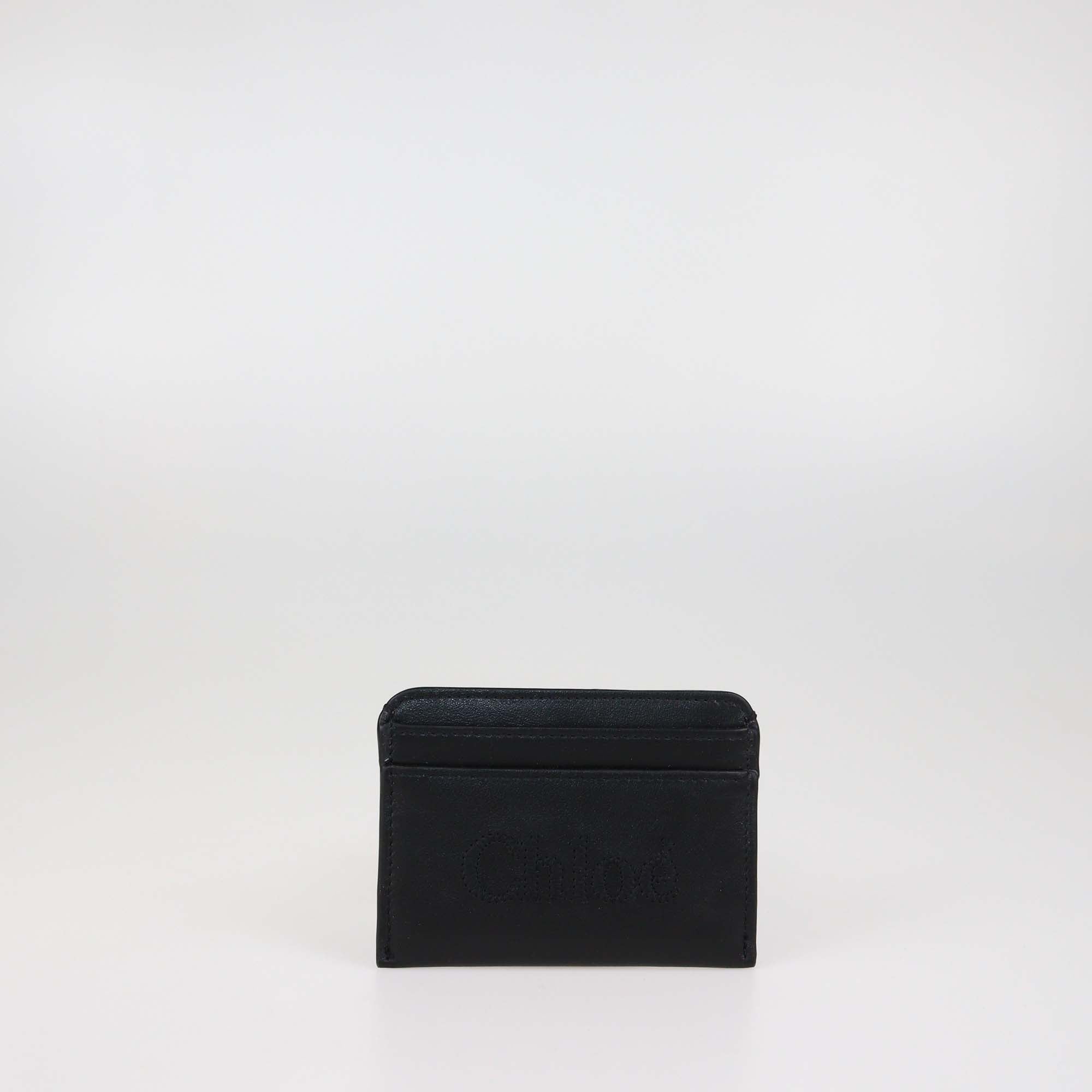 Chloe Black Leather Embroidered Card Holder
