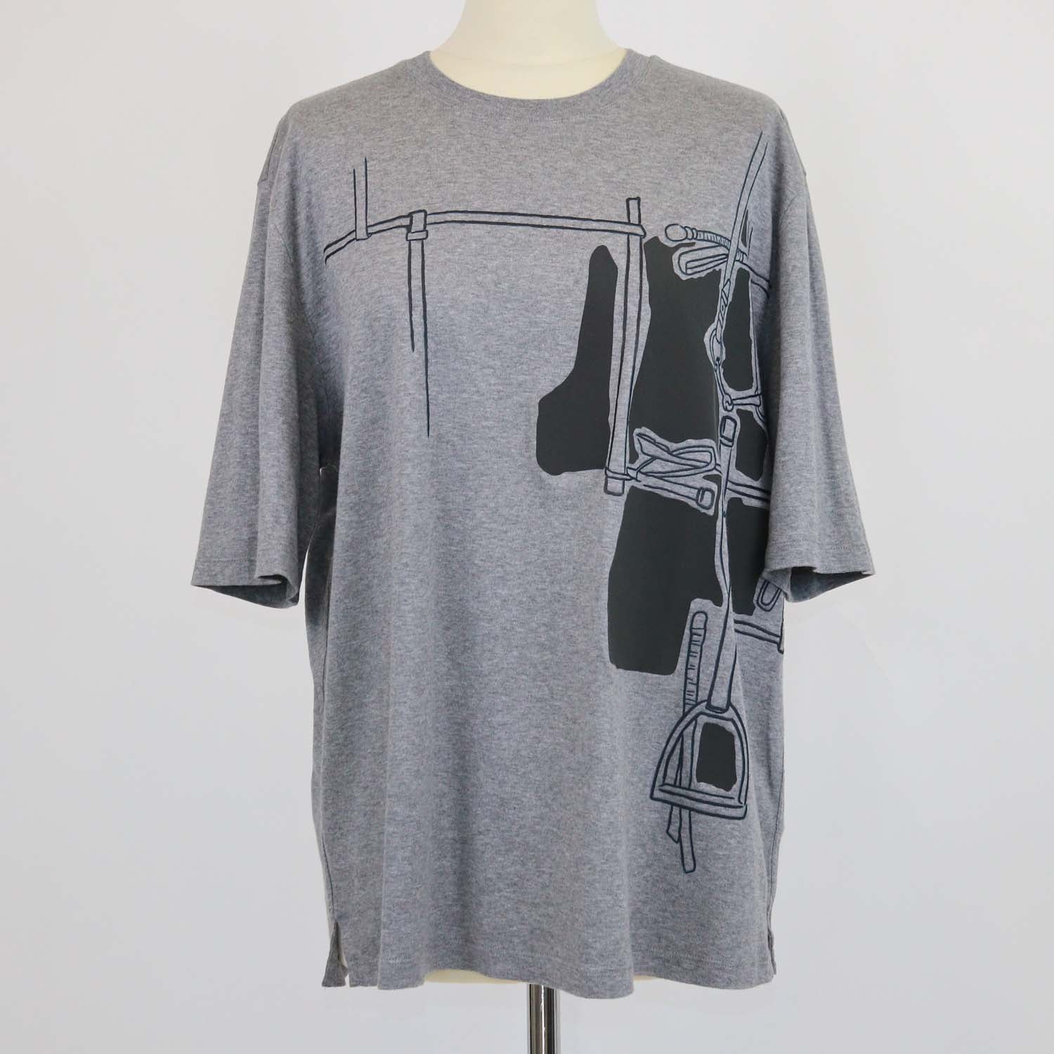 Hermes Gris Cotton Harnais en Gouache 3D T-Shirt