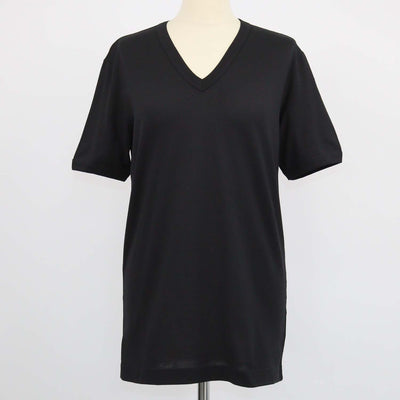 Dolce & Gabbana Black Cotton Logo Applique V Neck T-Shirt