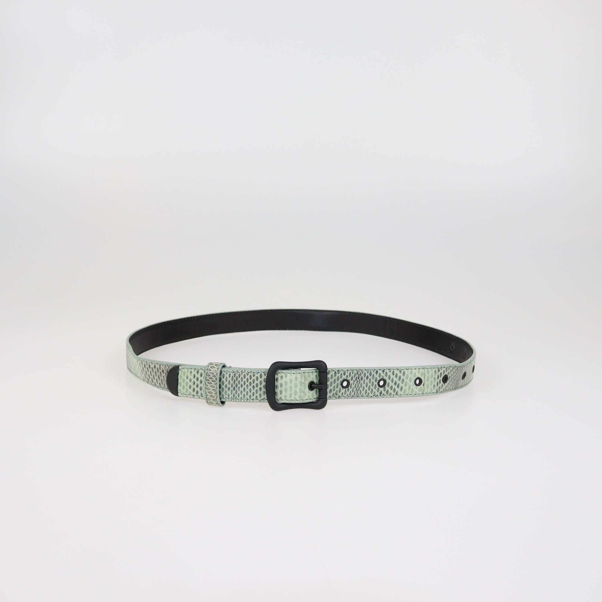 Bottega Veneta Green Snakeskin Leather Slim Belt