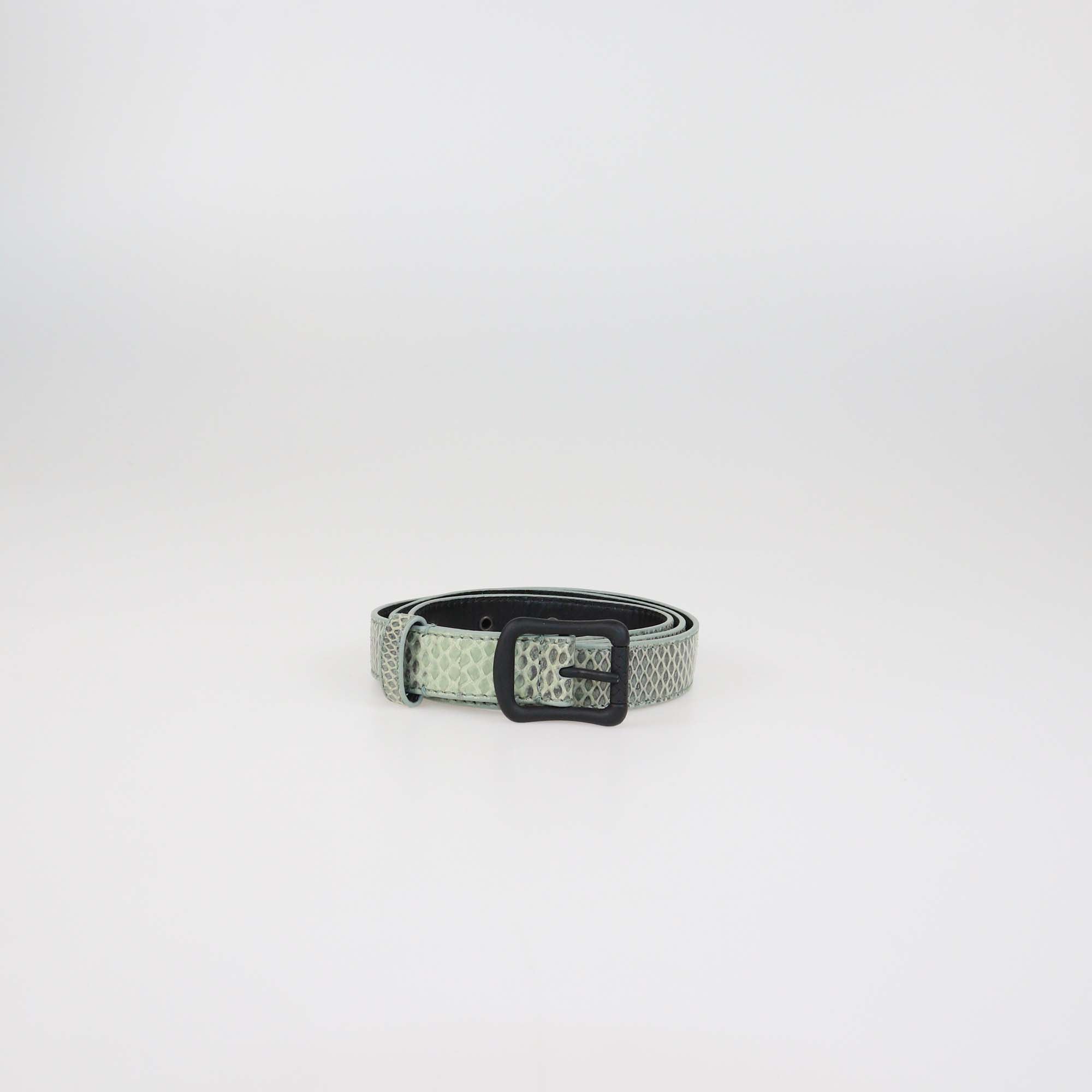 Bottega Veneta Green Snakeskin Leather Slim Belt