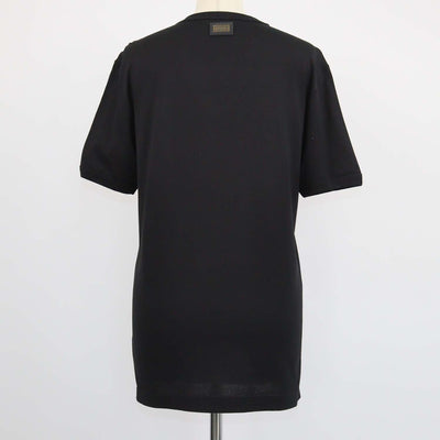 Dolce & Gabbana Black Cotton Logo Applique V Neck T-Shirt