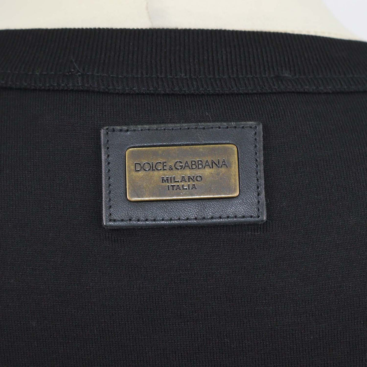 Dolce & Gabbana Black Cotton Logo Applique V Neck T-Shirt
