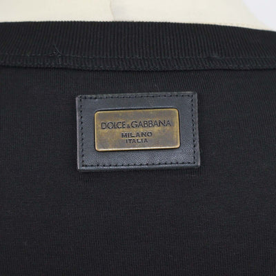 Dolce & Gabbana Black Cotton Logo Applique V Neck T-Shirt