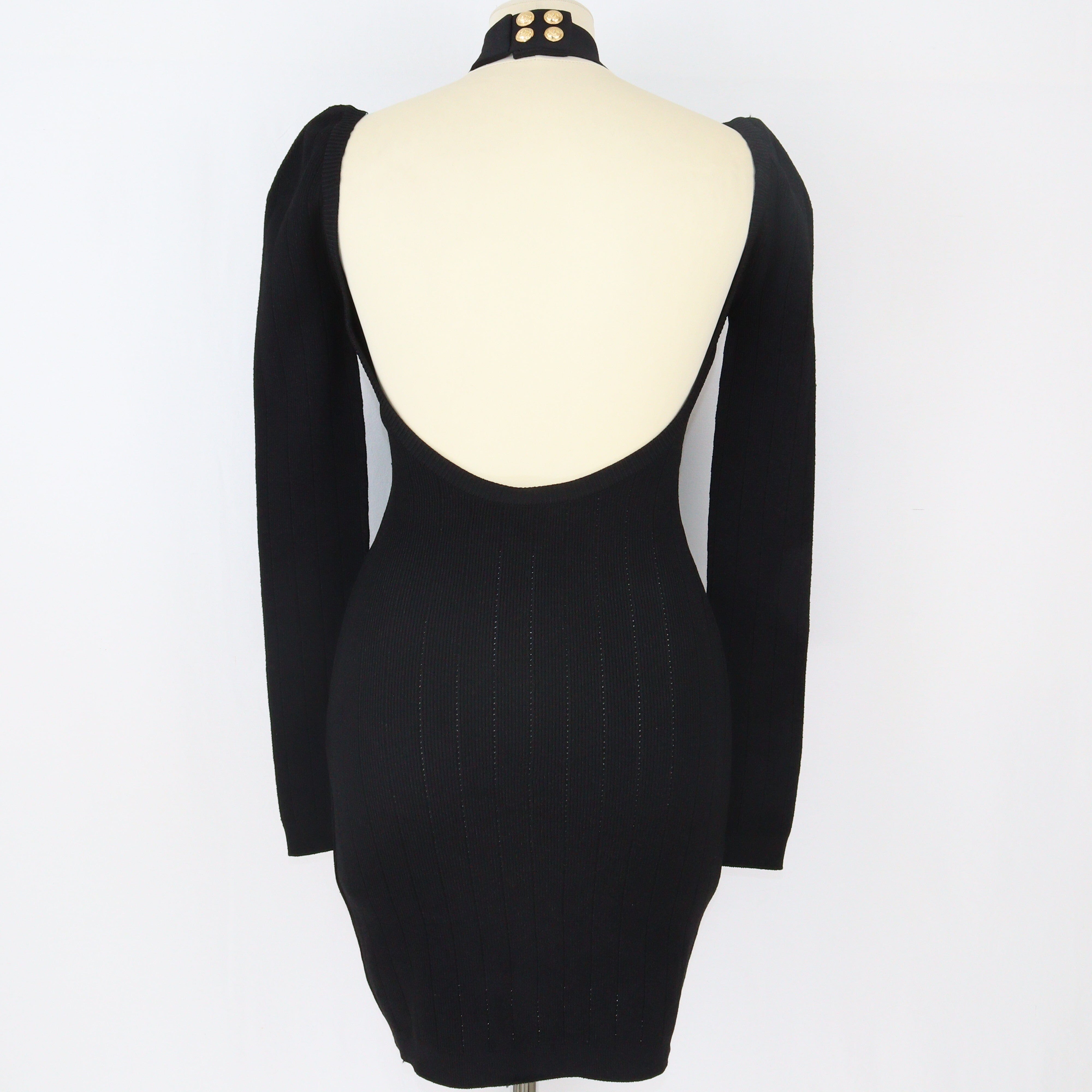 Black Backless Halterneck Knitted Dress Clothing Balmain 