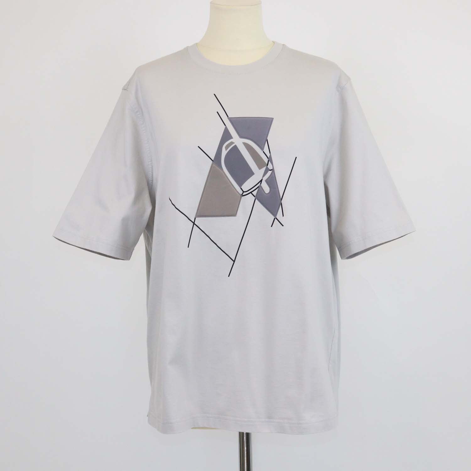 Hermes Light Grey Cotton Etrier en Fragments T-Shirt
