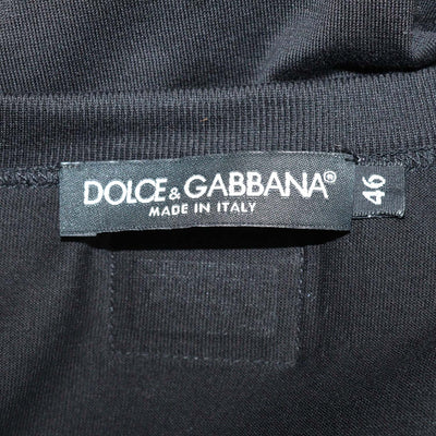 Dolce & Gabbana Black Cotton Logo Applique V Neck T-Shirt