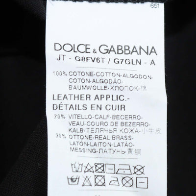 Dolce & Gabbana Black Cotton Logo Applique V Neck T-Shirt