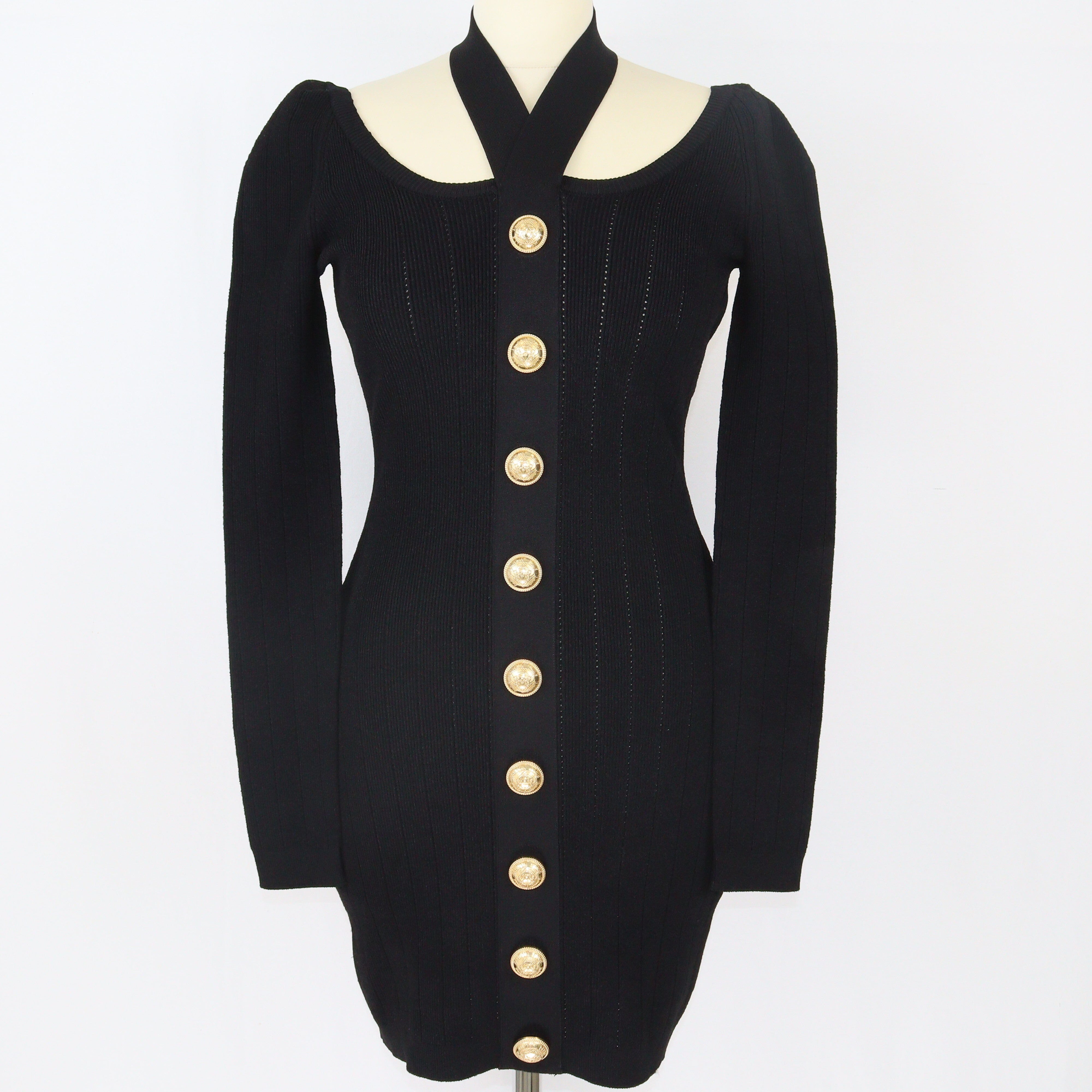 Black Backless Halterneck Knitted Dress Clothing Balmain 