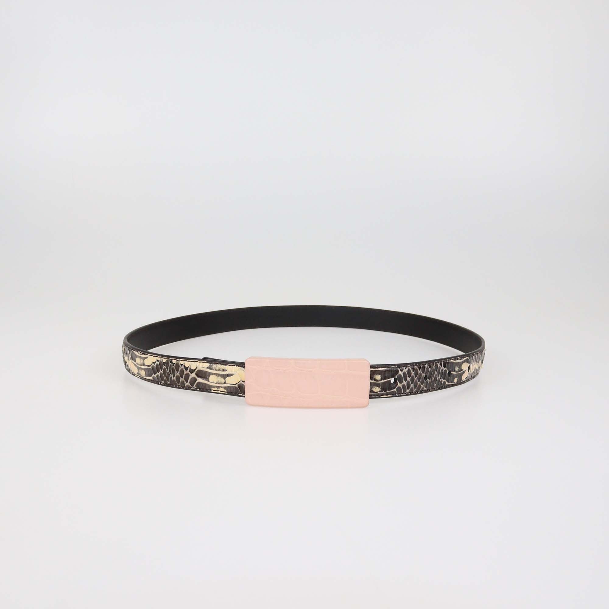 Bottega Veneta Tricolor Python and Alligator Leather Slim Belt