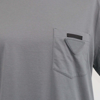 Prada Grey Cotton Triangle Logo Crew Neck T-Shirt