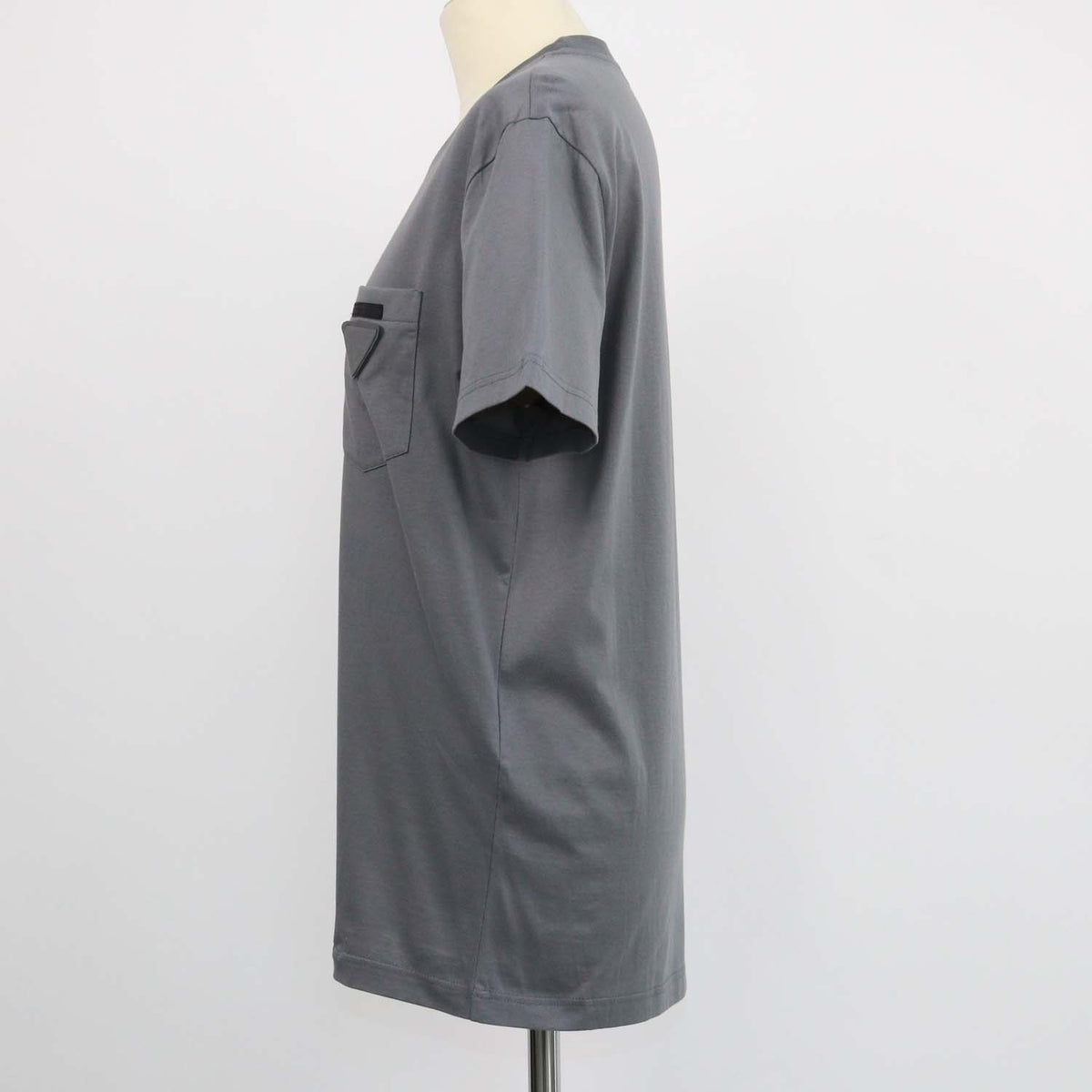 Prada Grey Cotton Triangle Logo Crew Neck T-Shirt