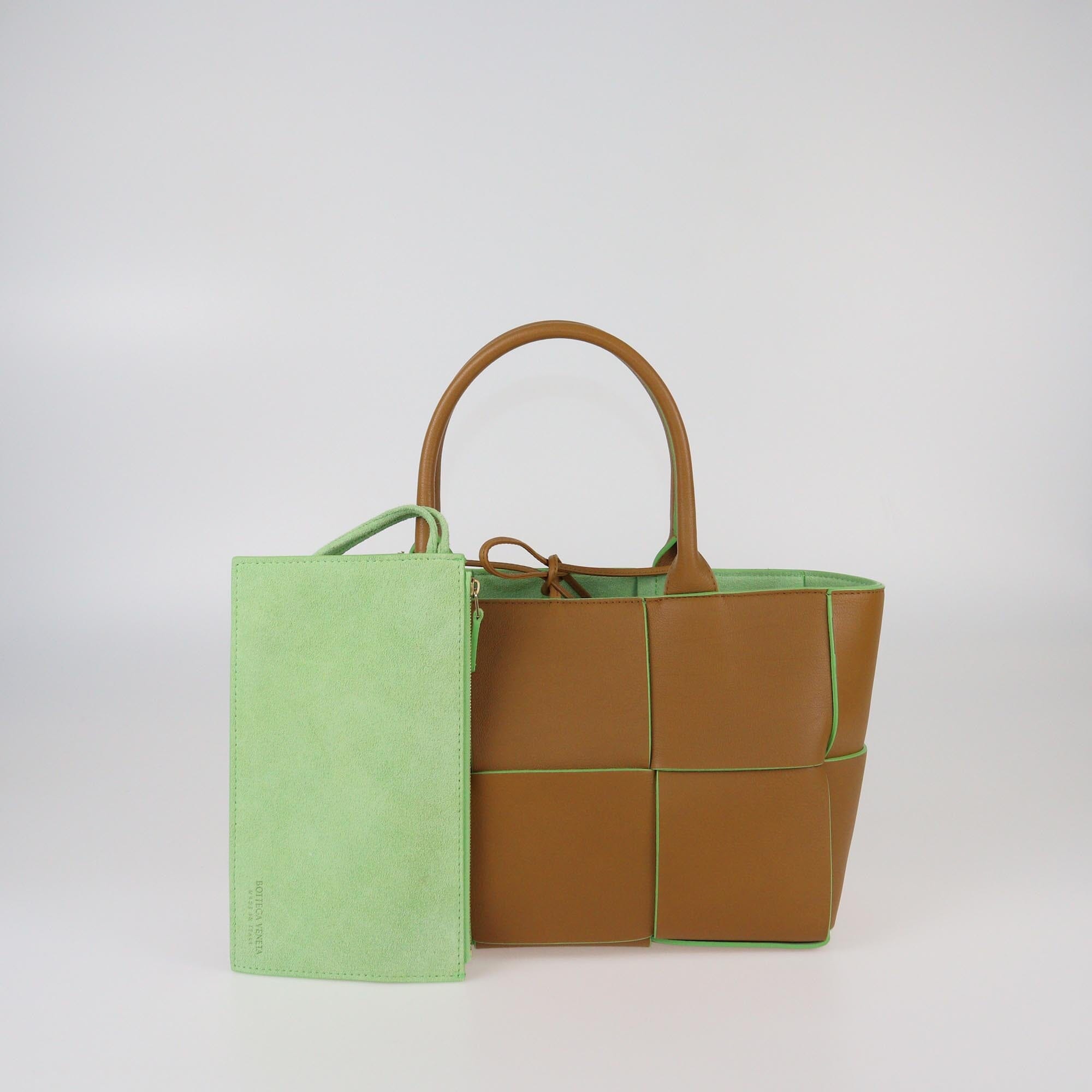 Bottega Veneta Brown/Green Intreccio Small Arco Tote Womens Bottega Veneta 