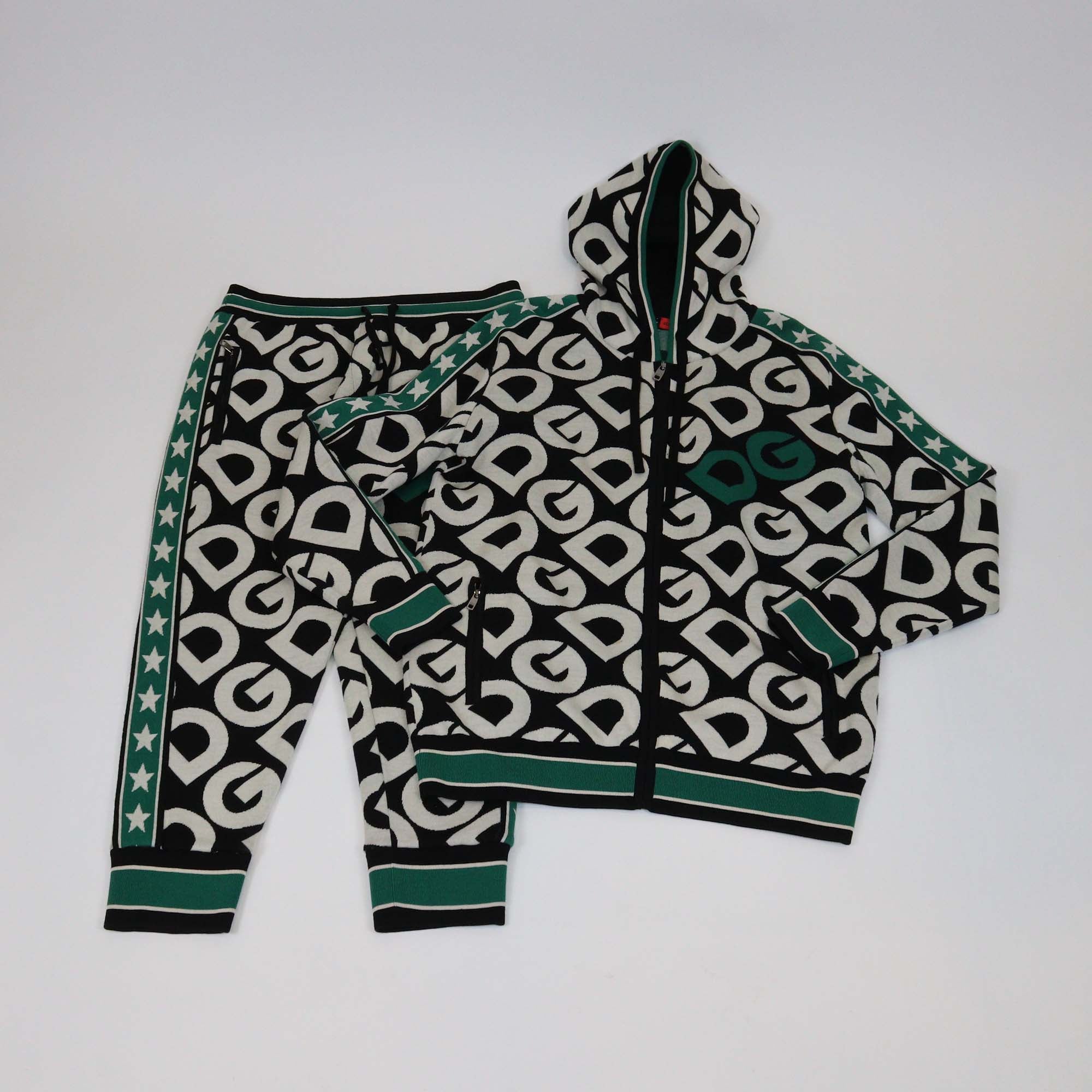 Dolce & Gabbana Multicolor Wool DG Mania Print Hooded Jacket & Jogger Set