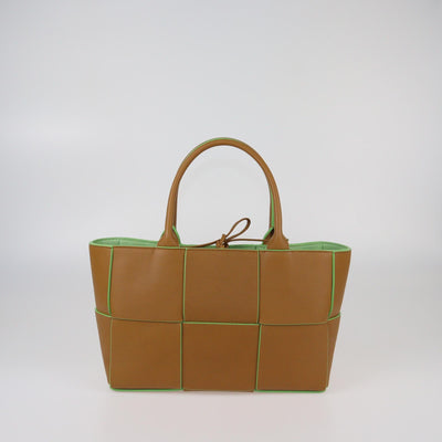 Bottega Veneta Brown/Green Intreccio Small Arco Tote Womens Bottega Veneta 