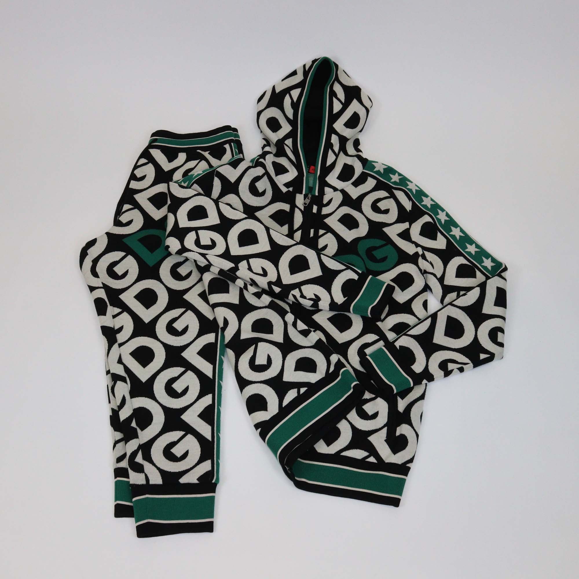 Dolce & Gabbana Multicolor Wool DG Mania Print Hooded Jacket & Jogger Set