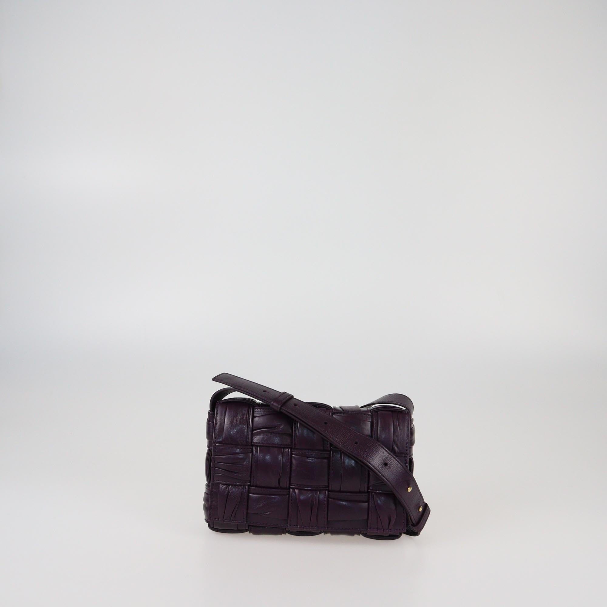 Bottega Veneta Dark Purple Plisse Intreccio Small Cassette Shoulder Bag Womens Bottega Veneta 