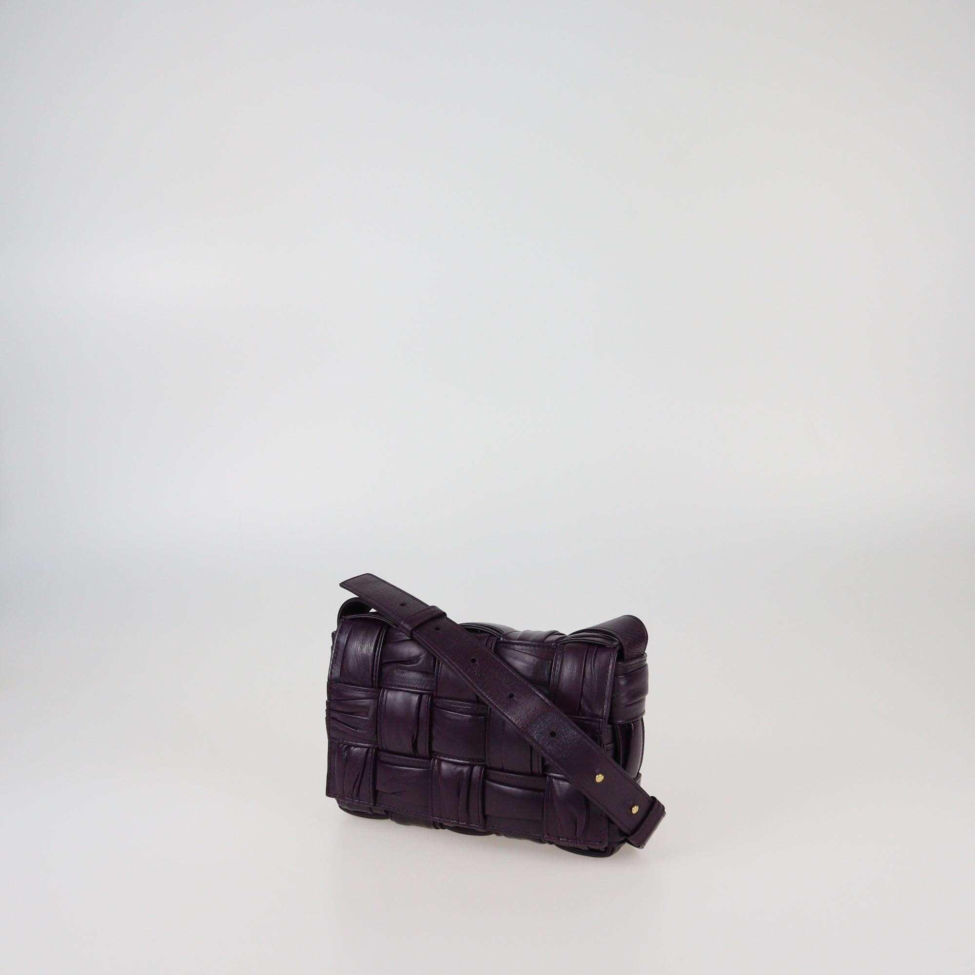 Bottega Veneta Dark Purple Plisse Intreccio Small Cassette Shoulder Bag Womens Bottega Veneta 