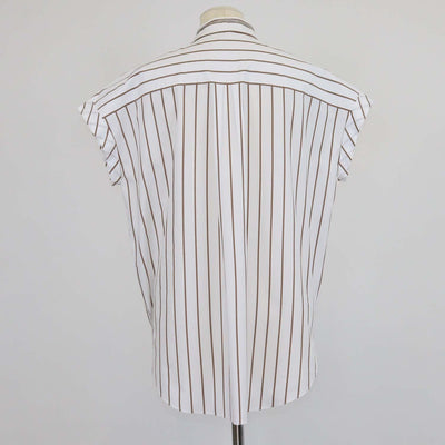 Brunello Cucinelli White/Brown Blend Cotton Striped Beaded Collar Sleeveless Shirt