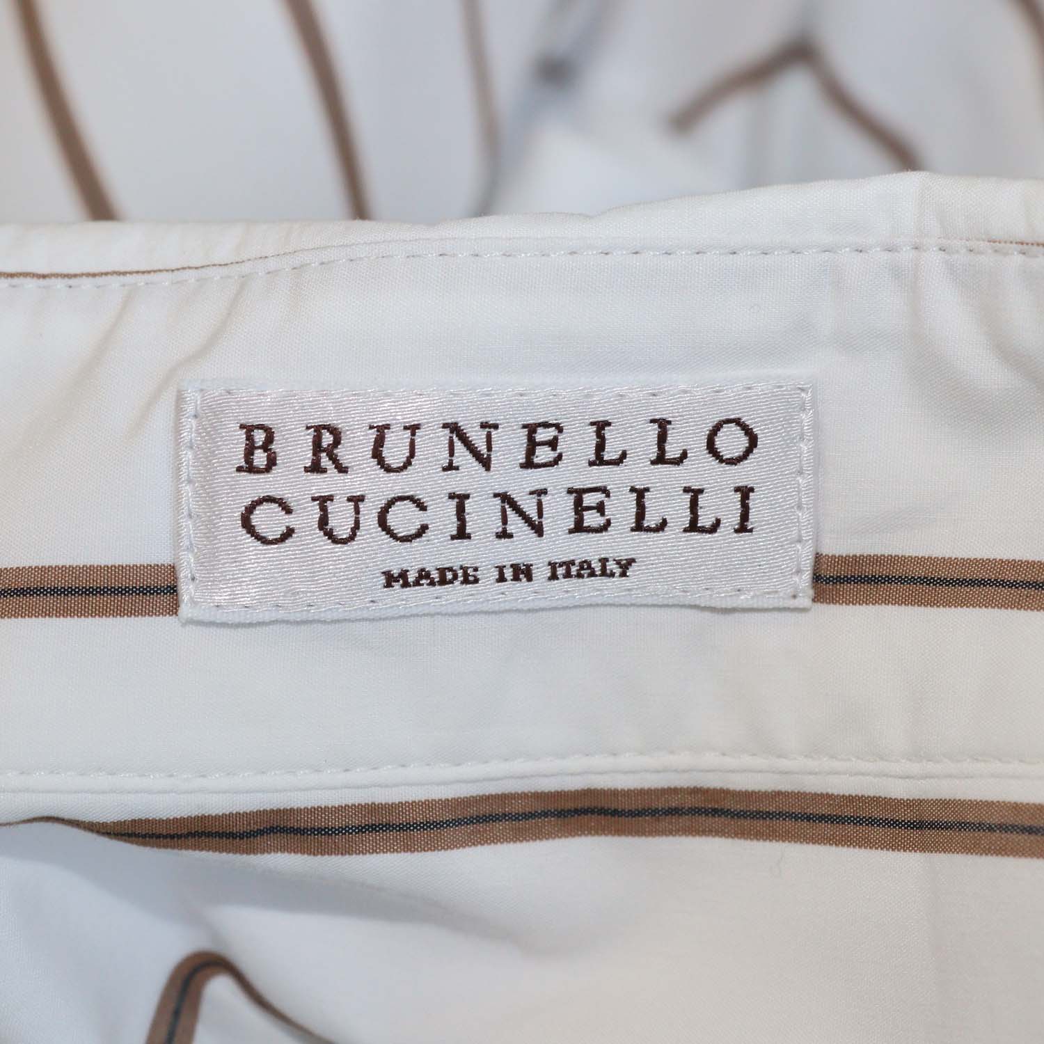 Brunello Cucinelli White/Brown Blend Cotton Striped Beaded Collar Sleeveless Shirt