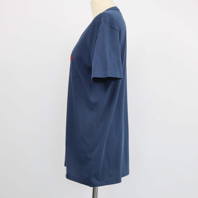 Burberry Navy Blue Cotton Logo Embroidered V Neck T-Shirt