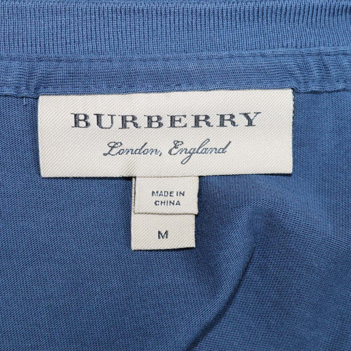 Burberry Navy Blue Cotton Logo Embroidered V Neck T-Shirt