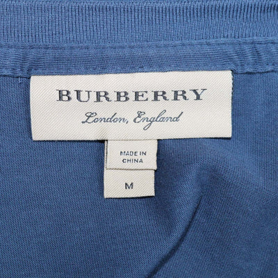 Burberry Navy Blue Cotton Logo Embroidered V Neck T-Shirt