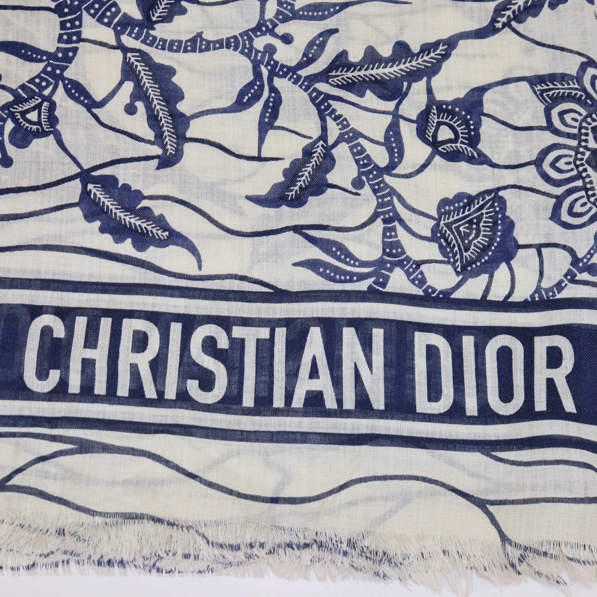 Christian Dior Blue/White Blended Fabric Toile de Jouy Shawl