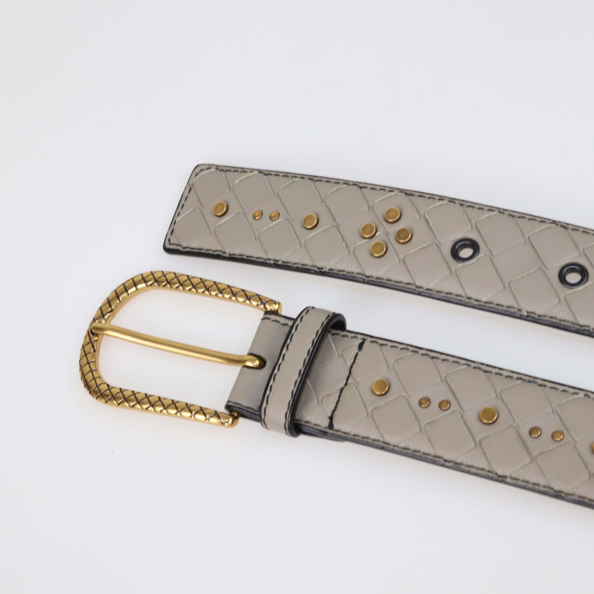 Bottega Veneta Grey Intrecciato Leather Studded Belt