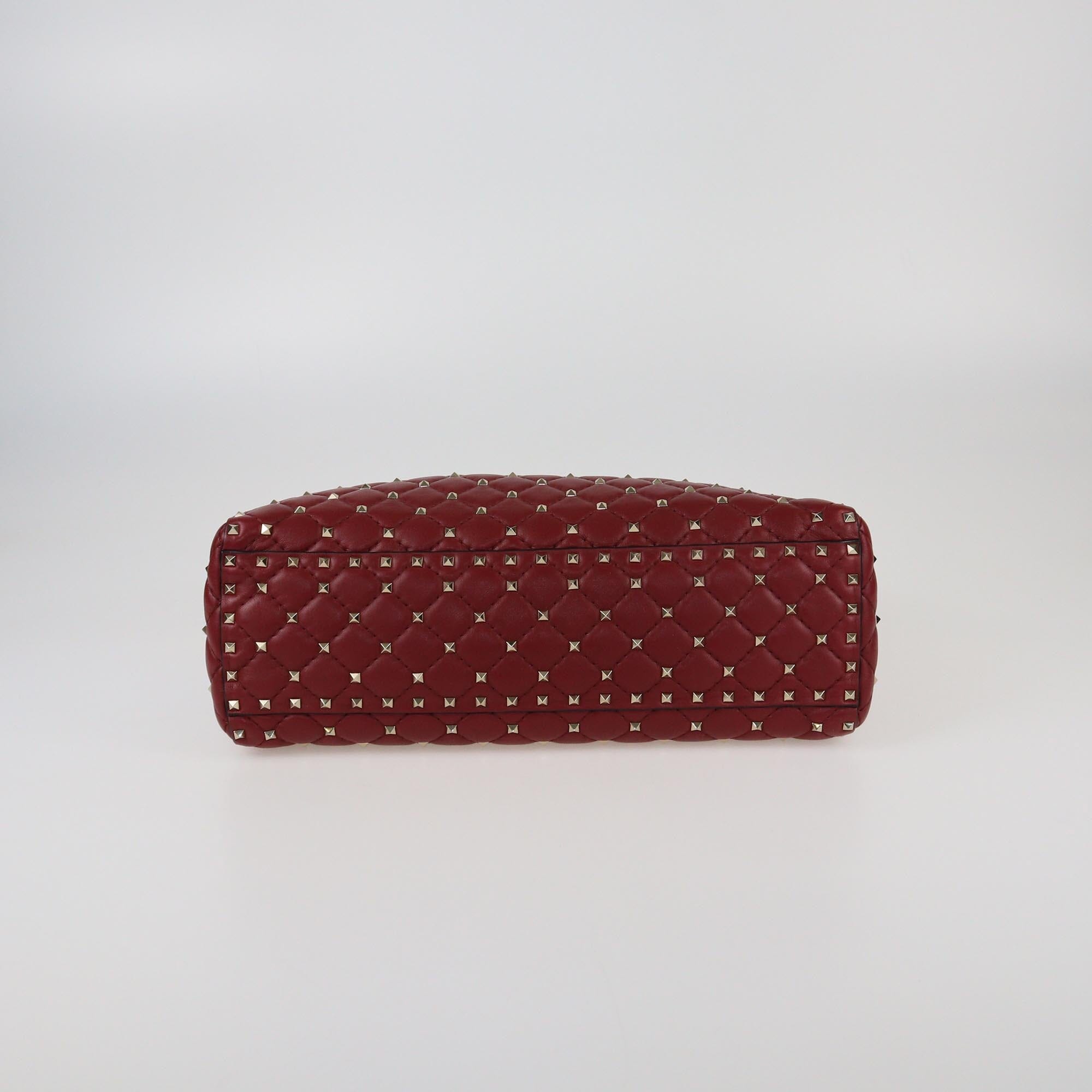 Valentino Red Quilted Rockstud Spike Chain Tote Womens Valentino 