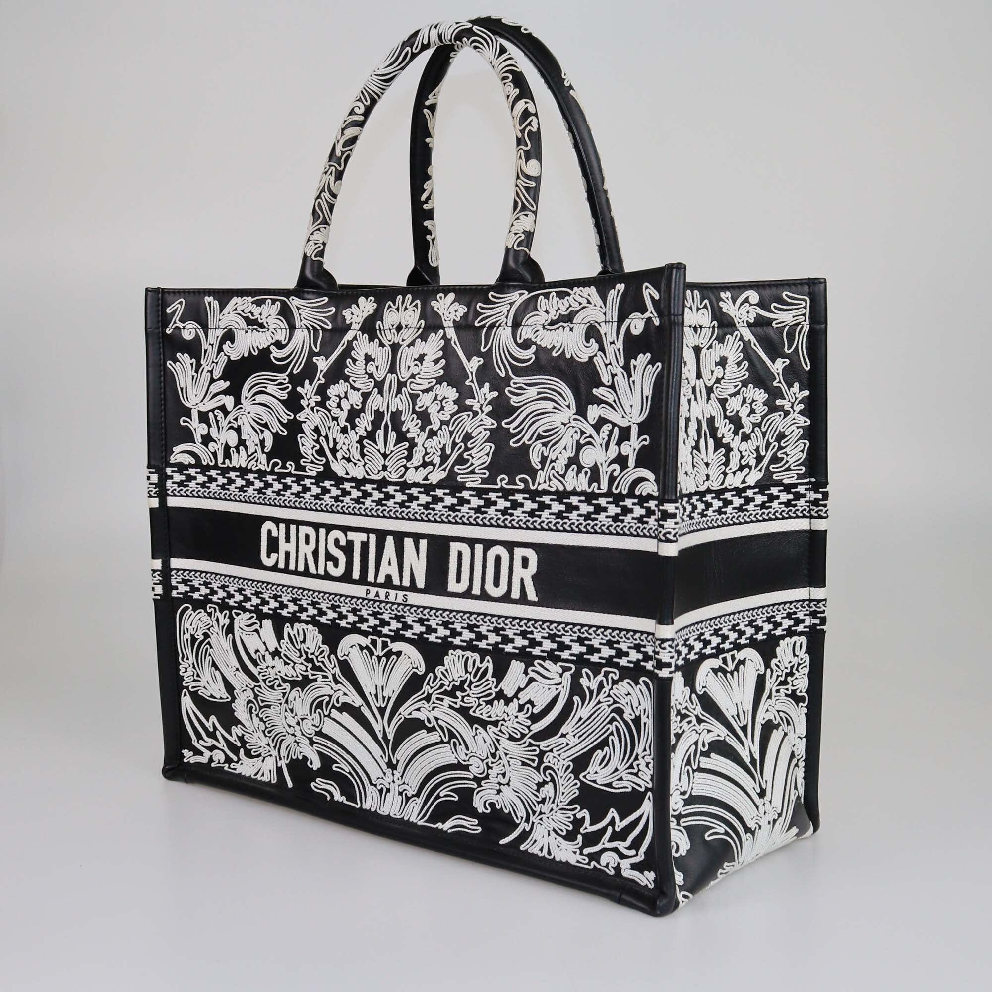 Christian Dior Black/White Embroidered Large Book Tote Womens Christian Dior 