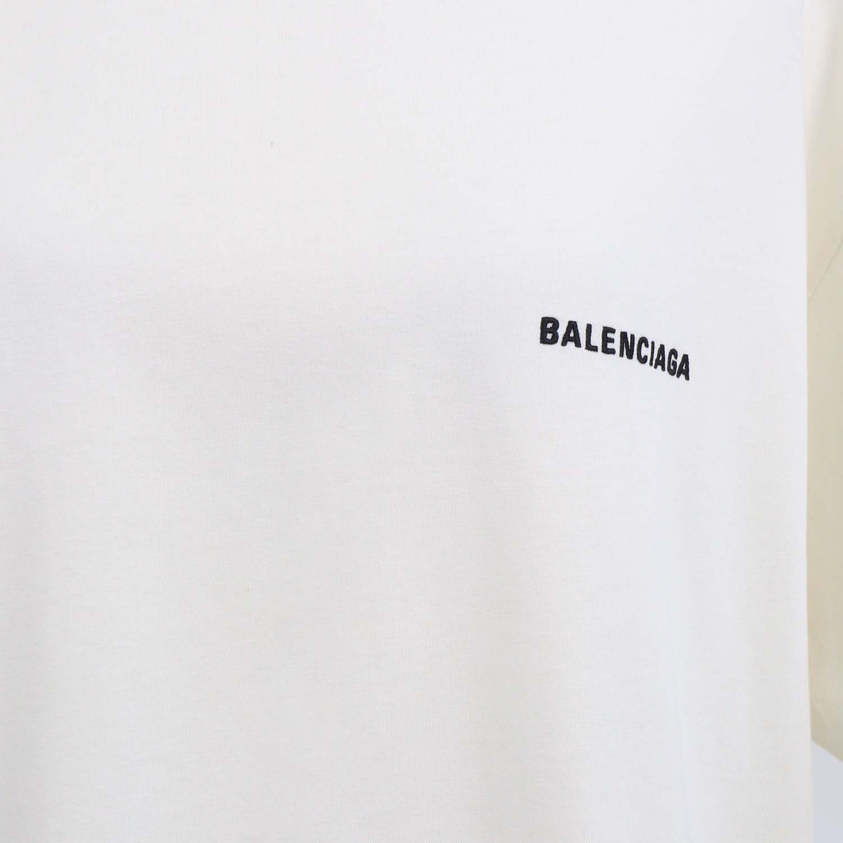 Balenciaga Cream Cotton Logo Embroidered Crew Neck T-Shirt
