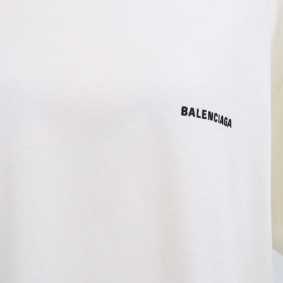 Balenciaga Cream Cotton Logo Embroidered Crew Neck T-Shirt