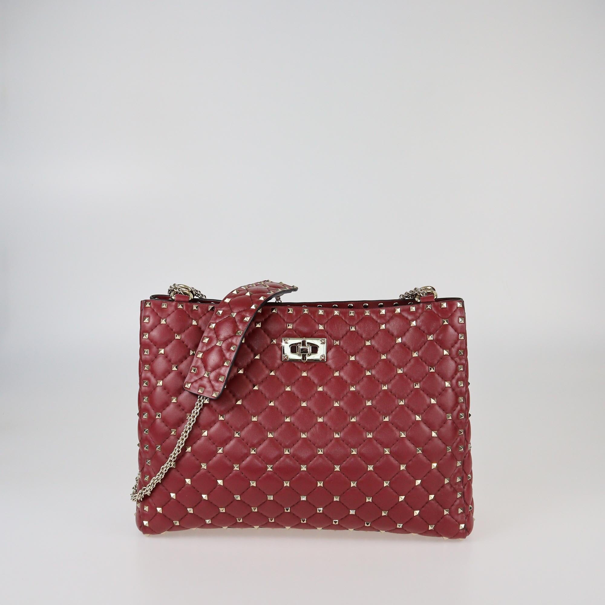 Valentino Red Quilted Rockstud Spike Chain Tote Womens Valentino 
