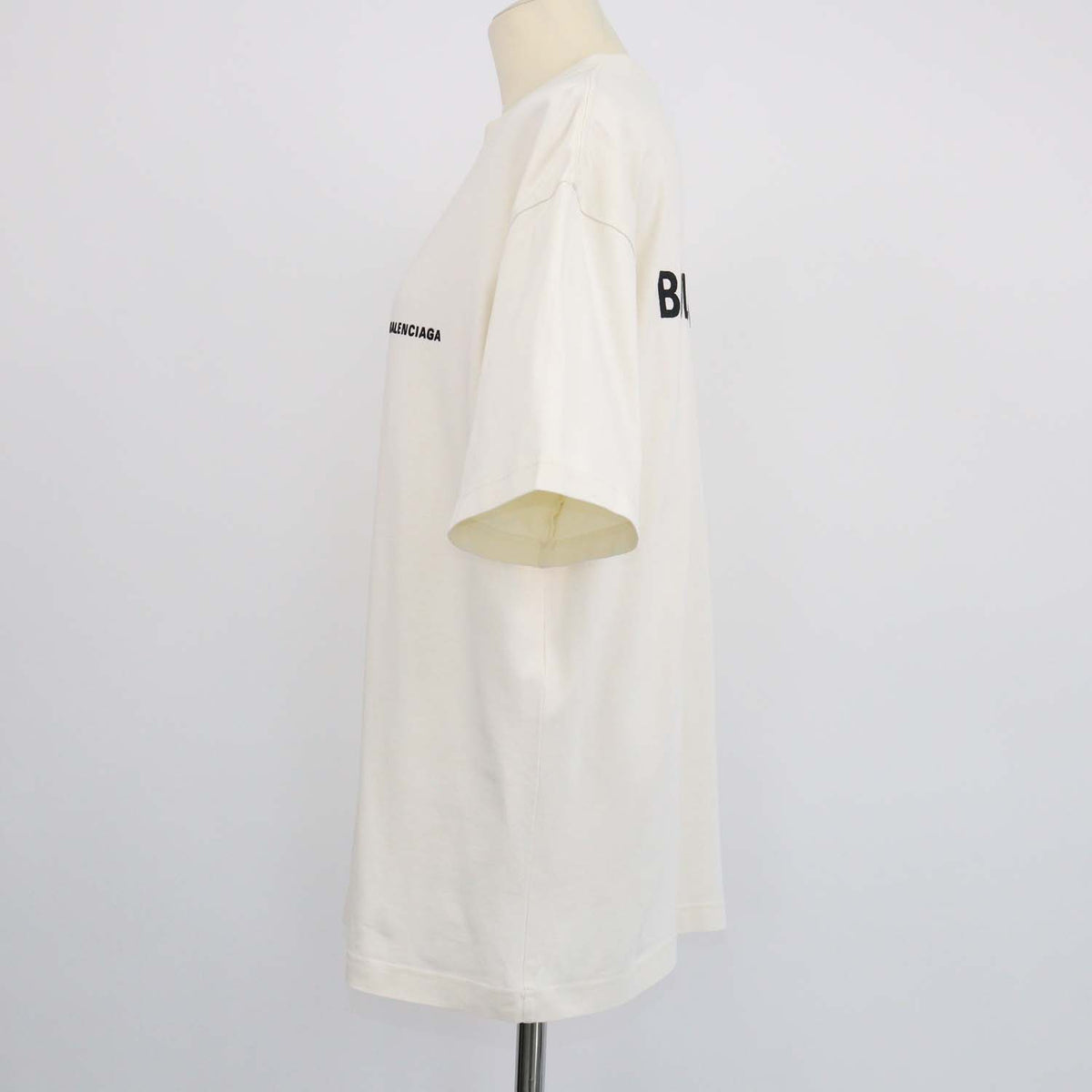 Balenciaga Cream Cotton Logo Embroidered Crew Neck T-Shirt