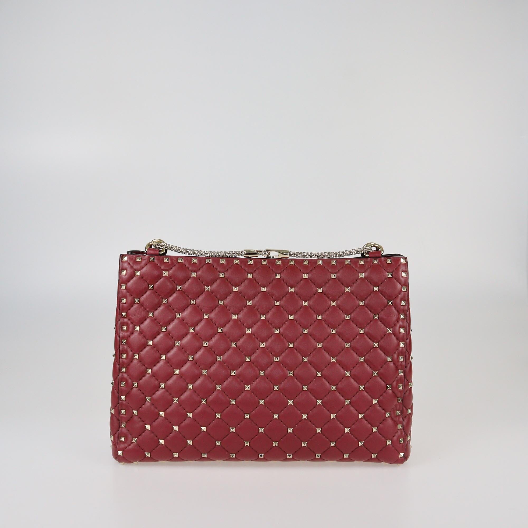 Valentino Red Quilted Rockstud Spike Chain Tote Womens Valentino 