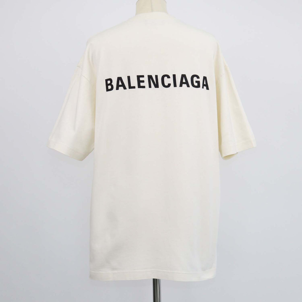 Balenciaga Cream Cotton Logo Embroidered Crew Neck T-Shirt