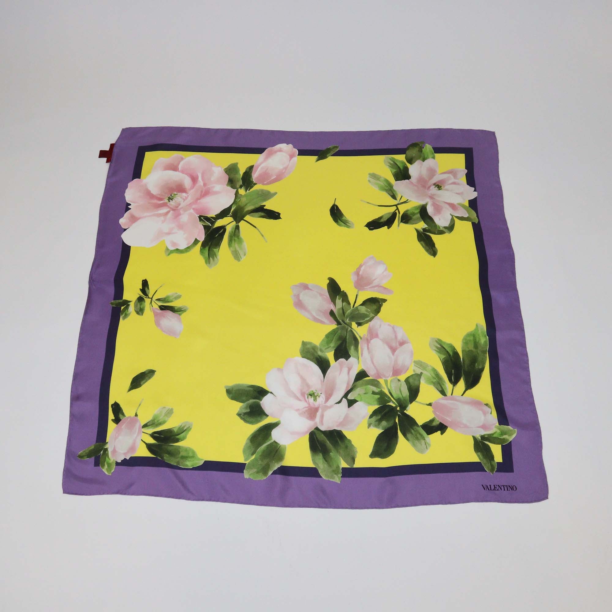 Valentino Yellow/Purple Silk Floral Print Scarf