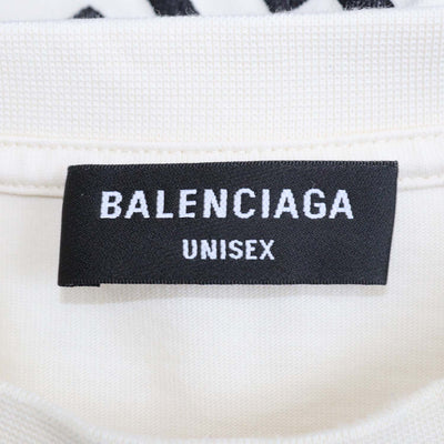 Balenciaga Cream Cotton Logo Embroidered Crew Neck T-Shirt